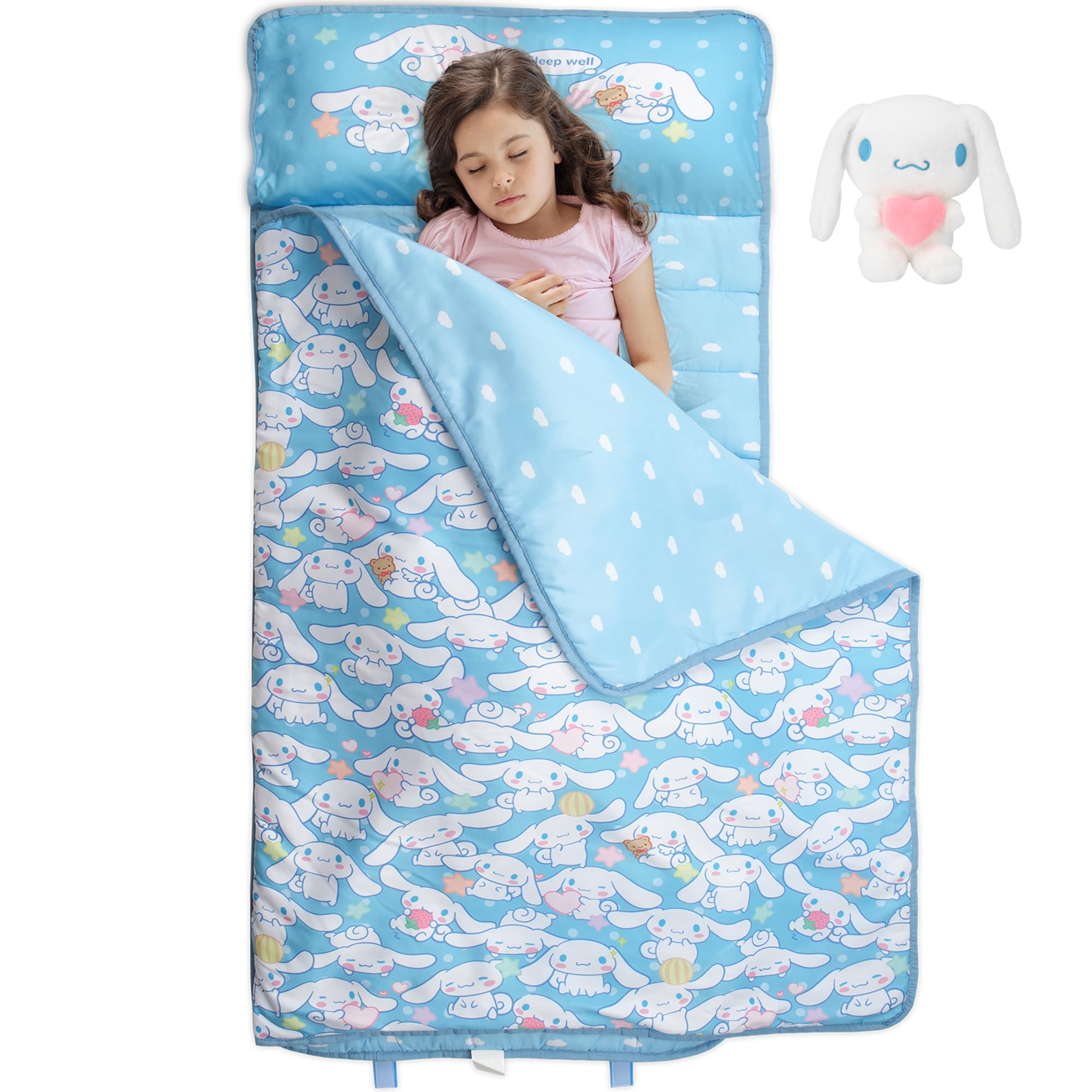Juju Goods Juju Blue Kawaii Nap Mat front view offers playful comfort for nap time.