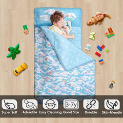 Juju Goods Juju Blue Kawaii Nap Mat pillow-detail highlights cozy pillow support for rest.