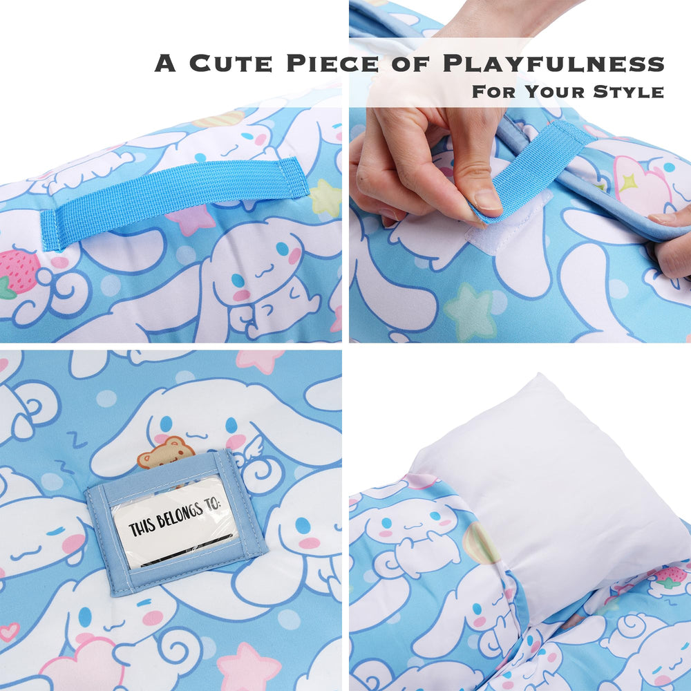 Juju Goods Juju Blue Kawaii Nap Mat stitching-closeup emphasizes durable seams for everyday use.