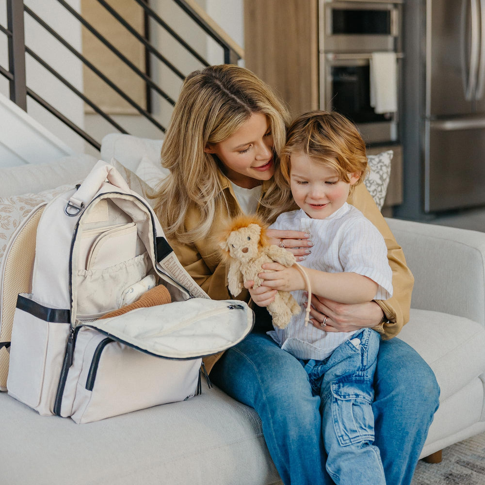JuJuBe New Classic Diaper Bag Backpack padded straps reduce shoulder strain.