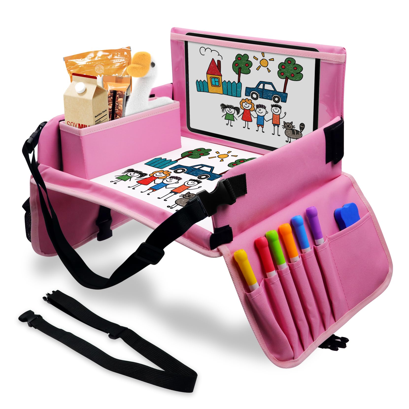 Julaiwy car seat tray pink closed-top provides organized surface for snacks and drawing
