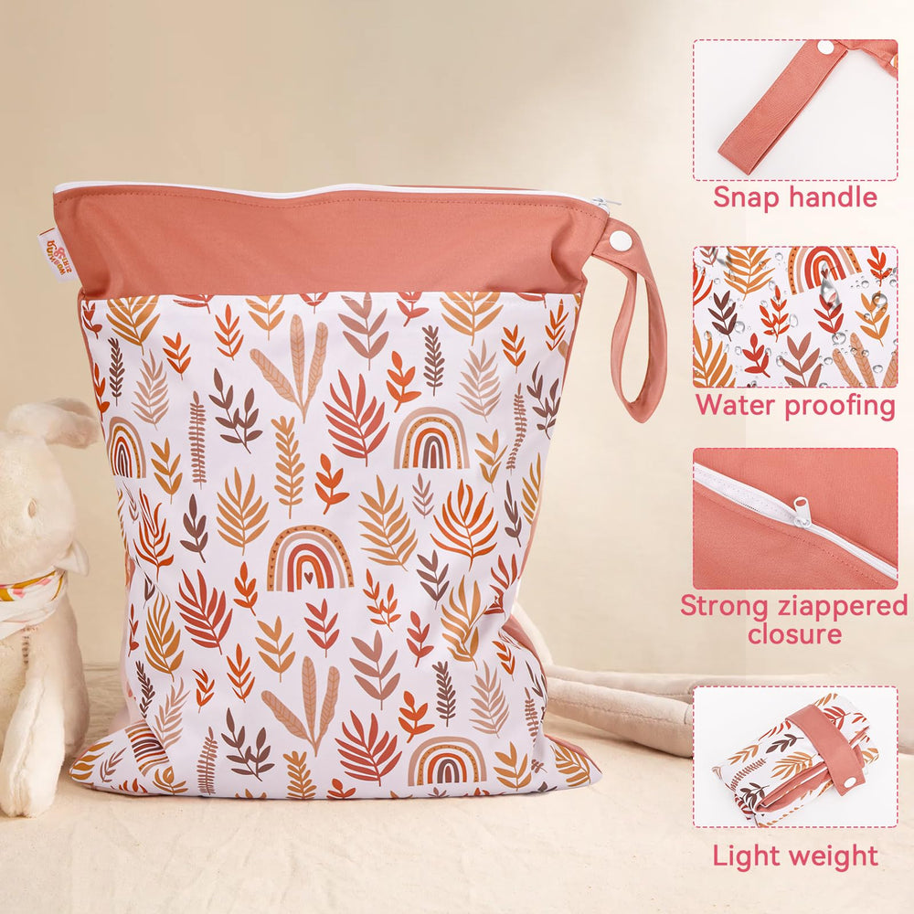 JuleLyn wet bag rainbow leaf print adds stylish, reusable storage for travel.