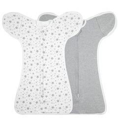 JULYFIRE 2-pack transition swaddle front view with snug fit for calm newborn sleep.