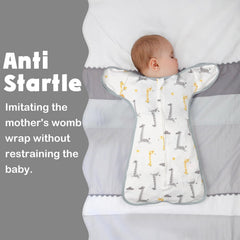 JULYFIRE arms-up swaddle shows baby sleeping with arms up in a comfy pose