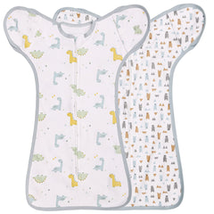 JULYFIRE transition swaddle arm-in-out design with 2-way zipper supports flexible sleep positioning.