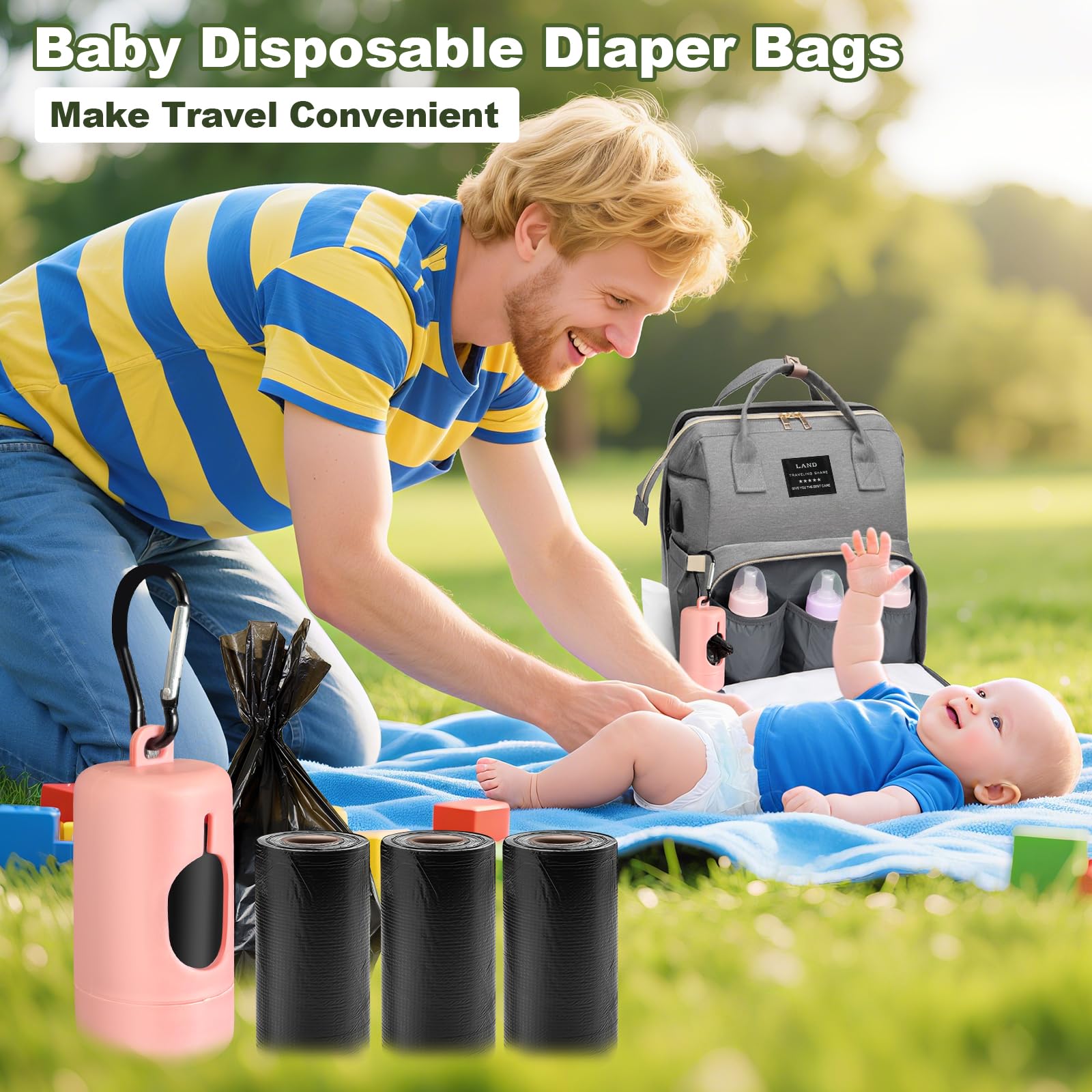 juman diaper bag backpack lightweight-sturdy straps and stroller hooks for hands-free carry