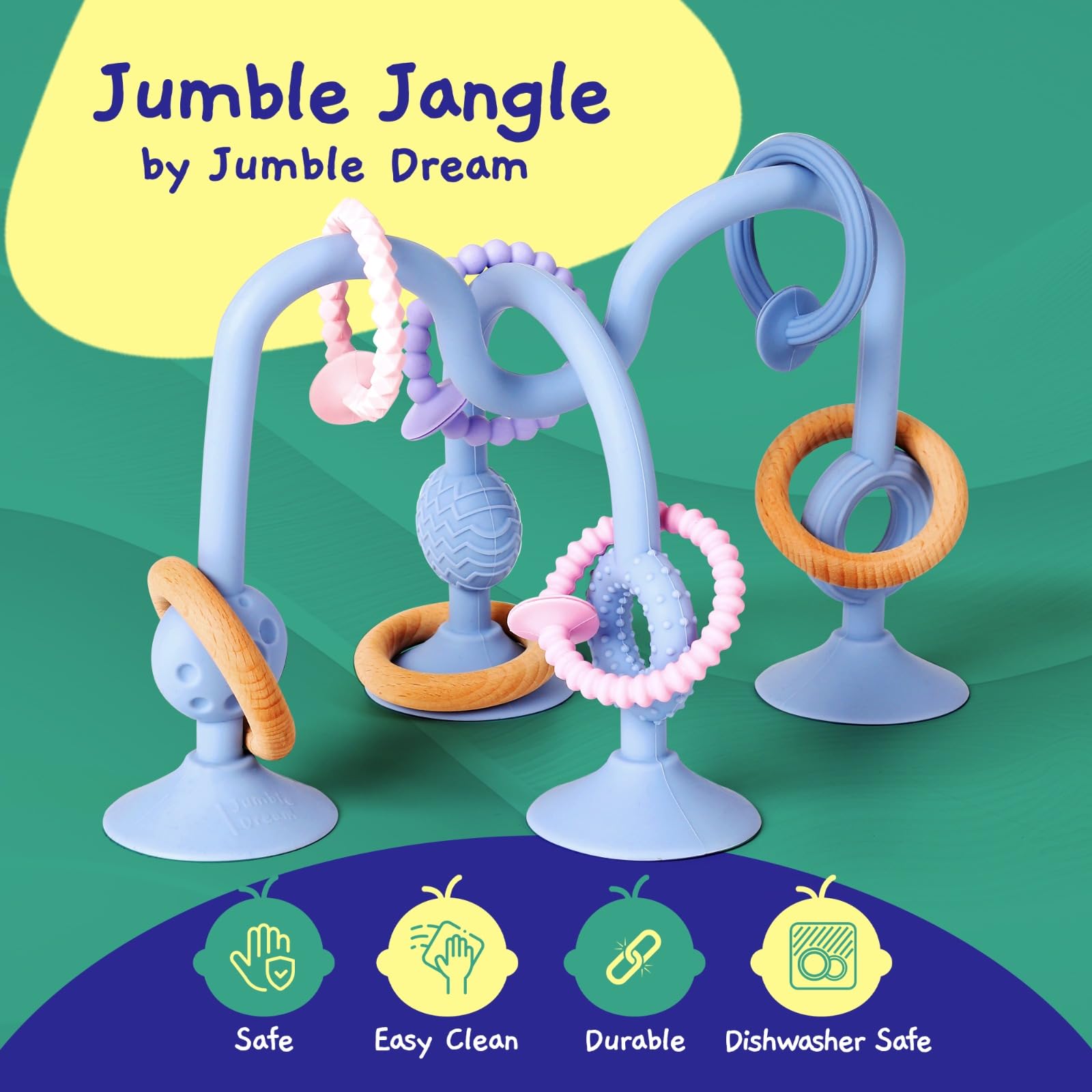 Jumble Jangle portable teether for travel and on-the-go sensory play.