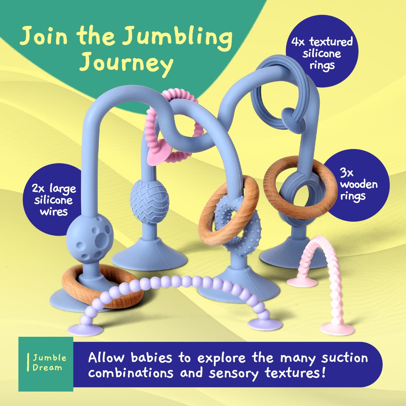 Jumble Jangle textured sensory surfaces invite tactile exploration during baby play.