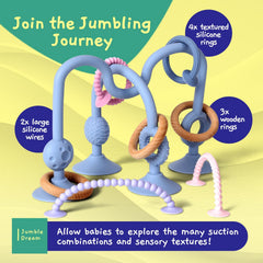 Jumble Jangle textured sensory surfaces invite tactile exploration during baby play.