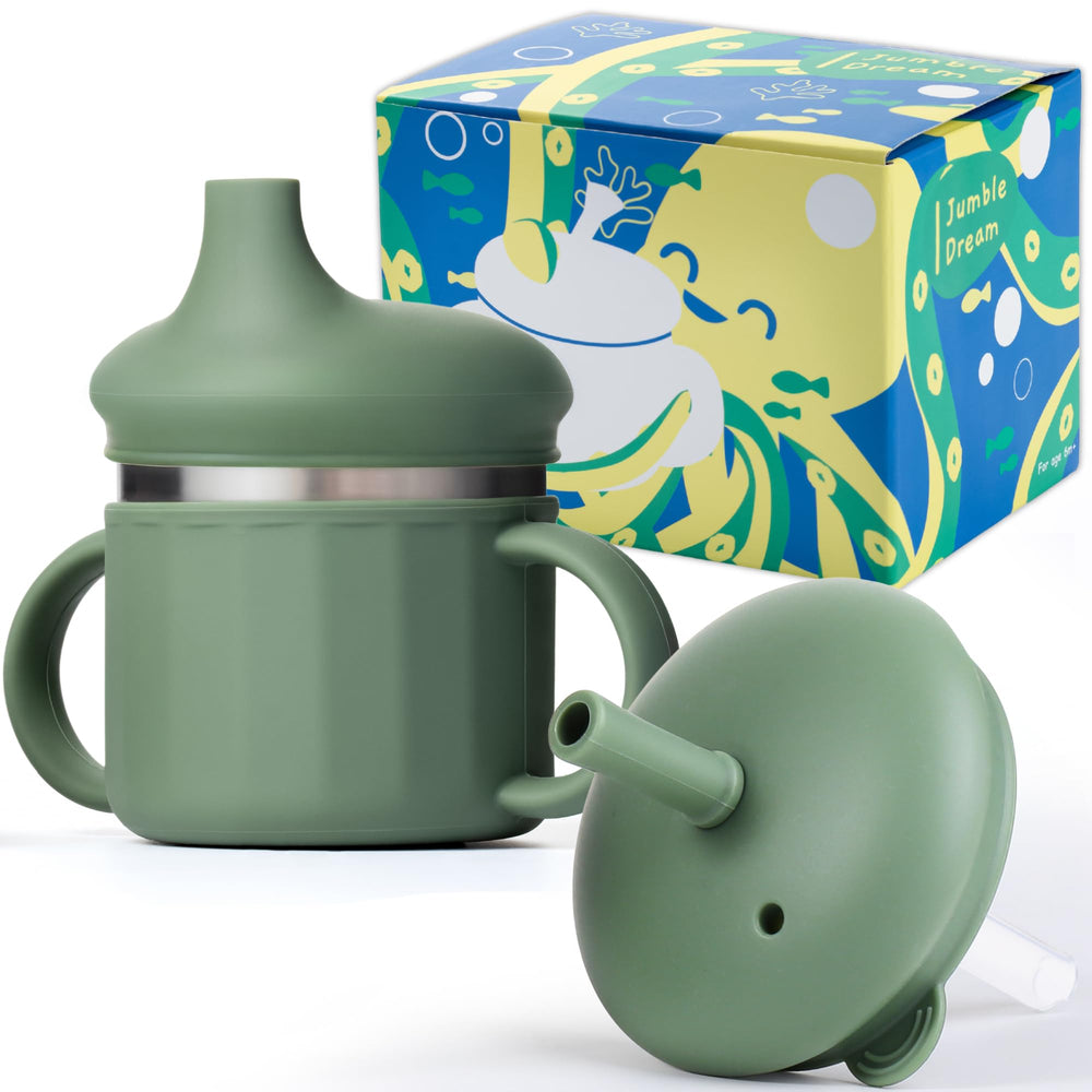 Jumble Dream Sage Breeze side view shows spill-free travel with the sippy cup