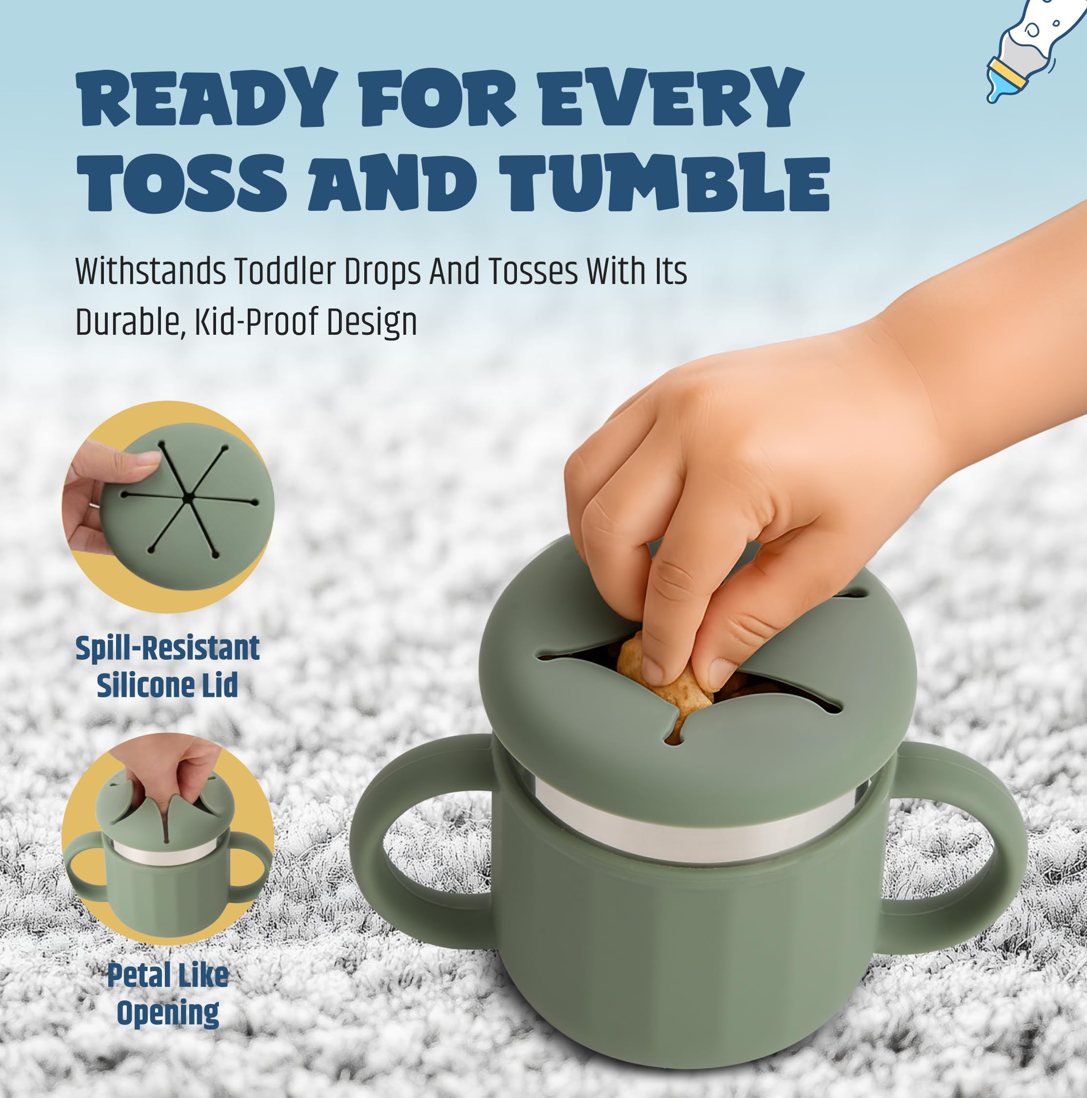 Jumble Dream age-6m-plus cup used for on-the-go snacks during travel.