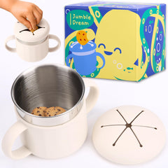 Jumble Dream snack cup with lid open offers quick access for little hands during snacks.
