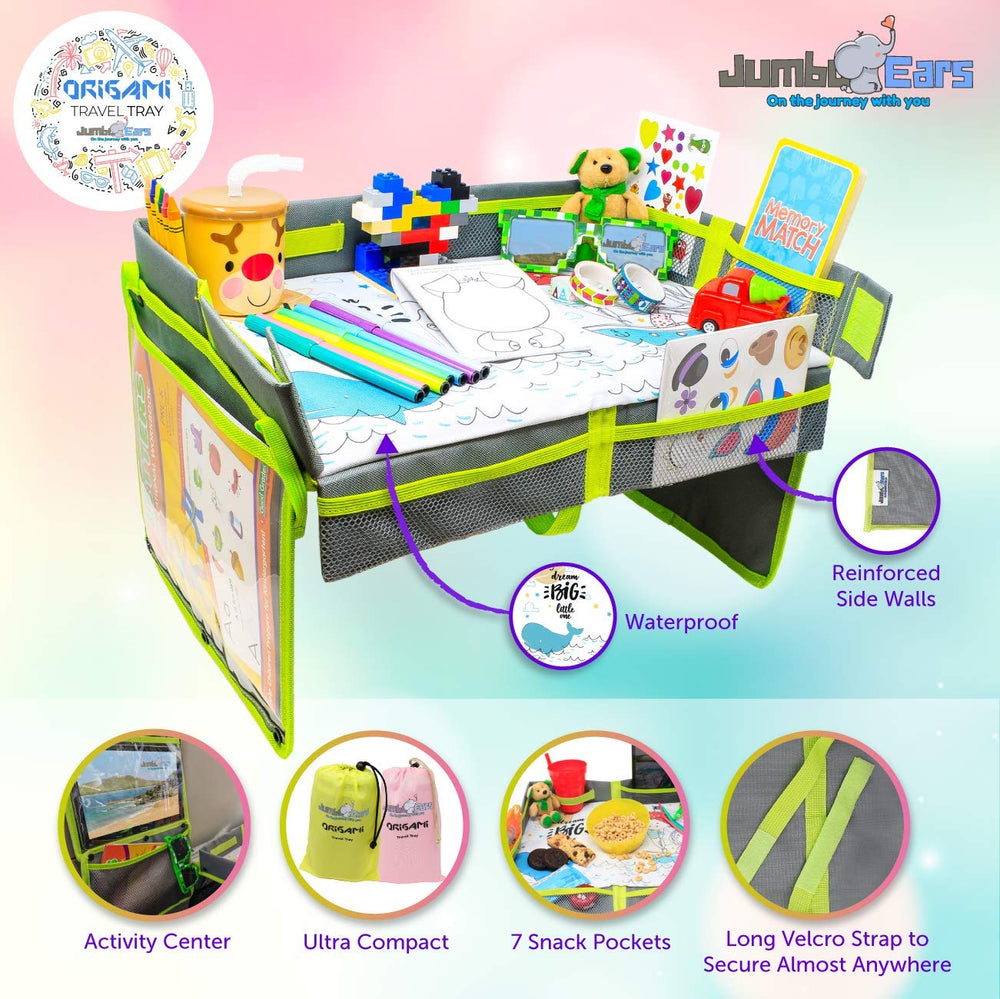 Jumbo Ears Origami travel tray folding feature makes on-the-go setup quick