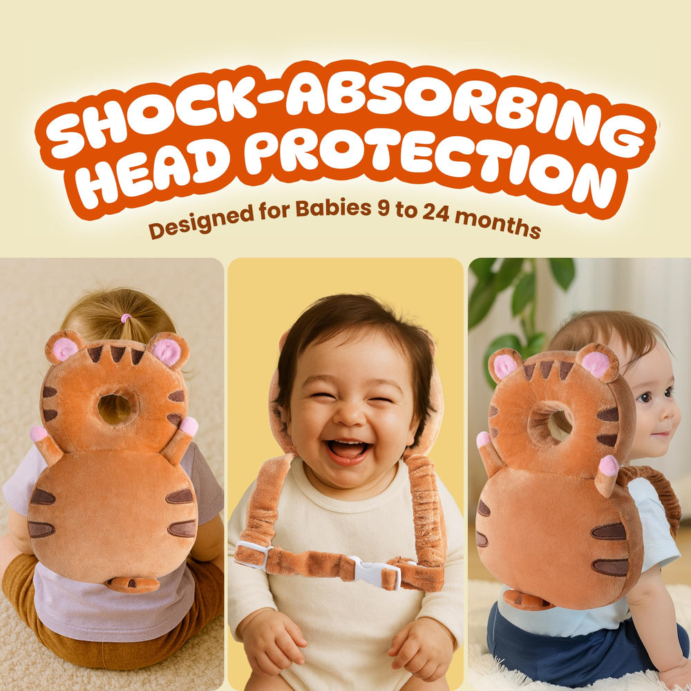 JumiLux brown tiger design headgear appeals to curious toddlers.