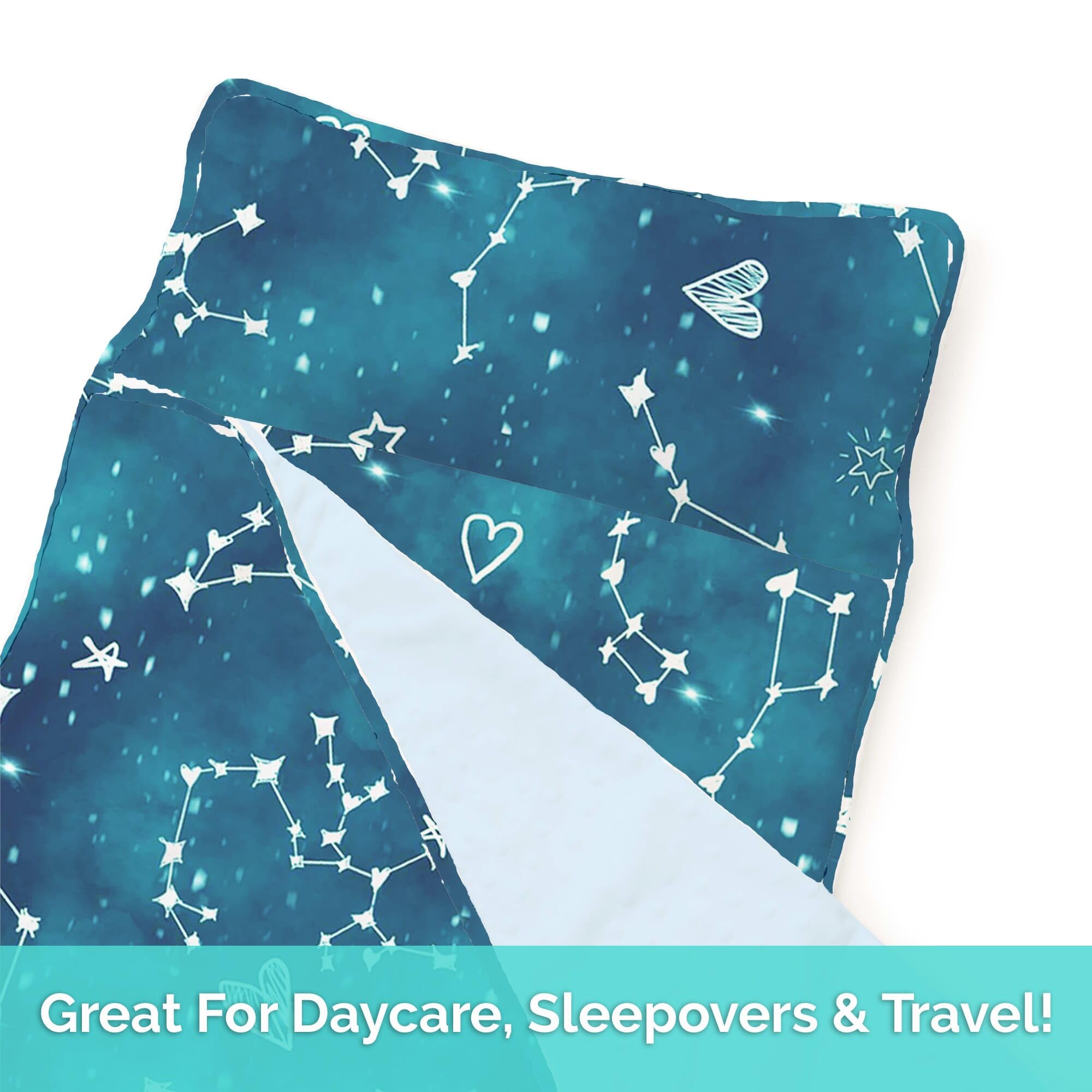 JumpOff Jo Night Sky carry handle and name tag for daycare transport