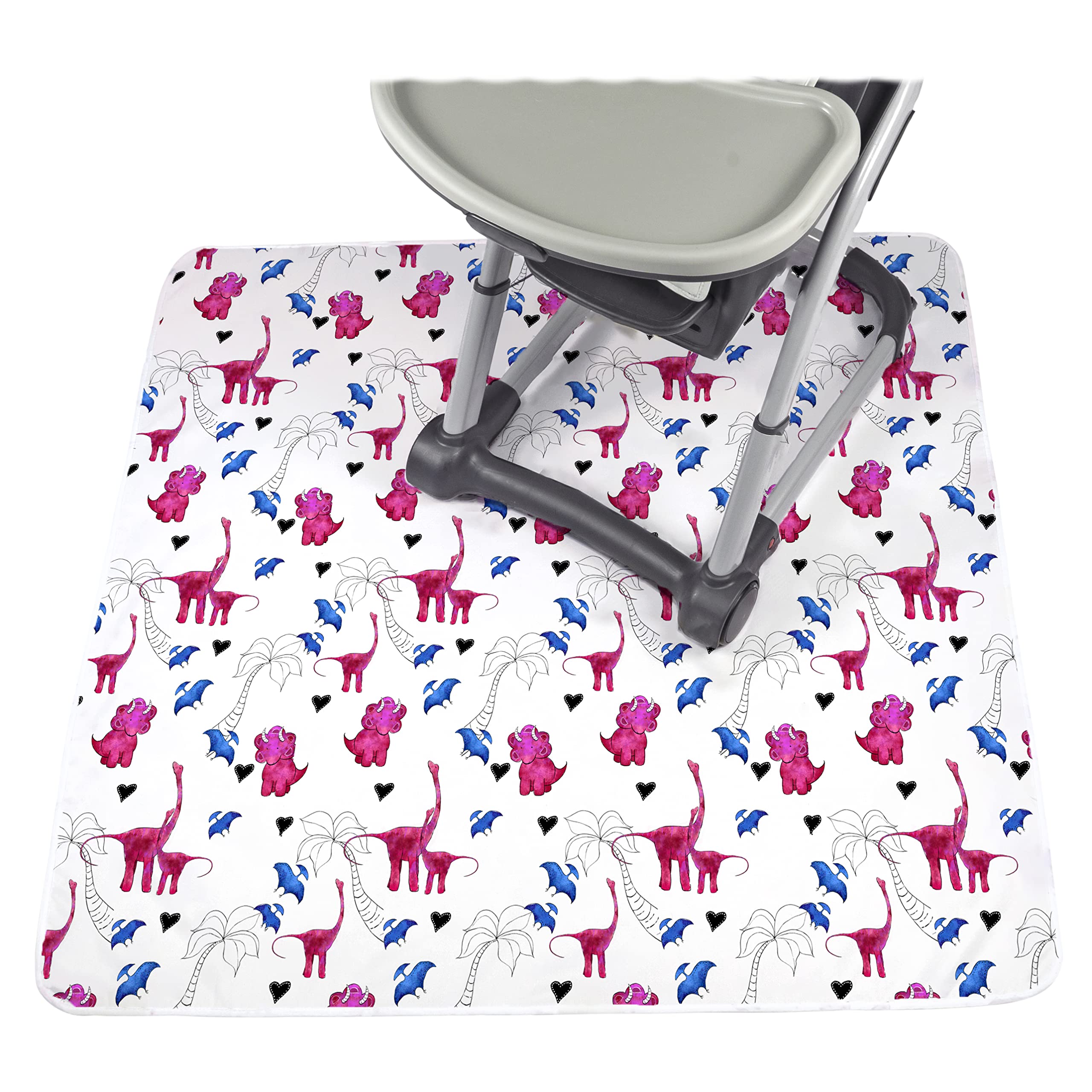 JumpOff Jo pink dinosaur splat mat folded for travel and storage.