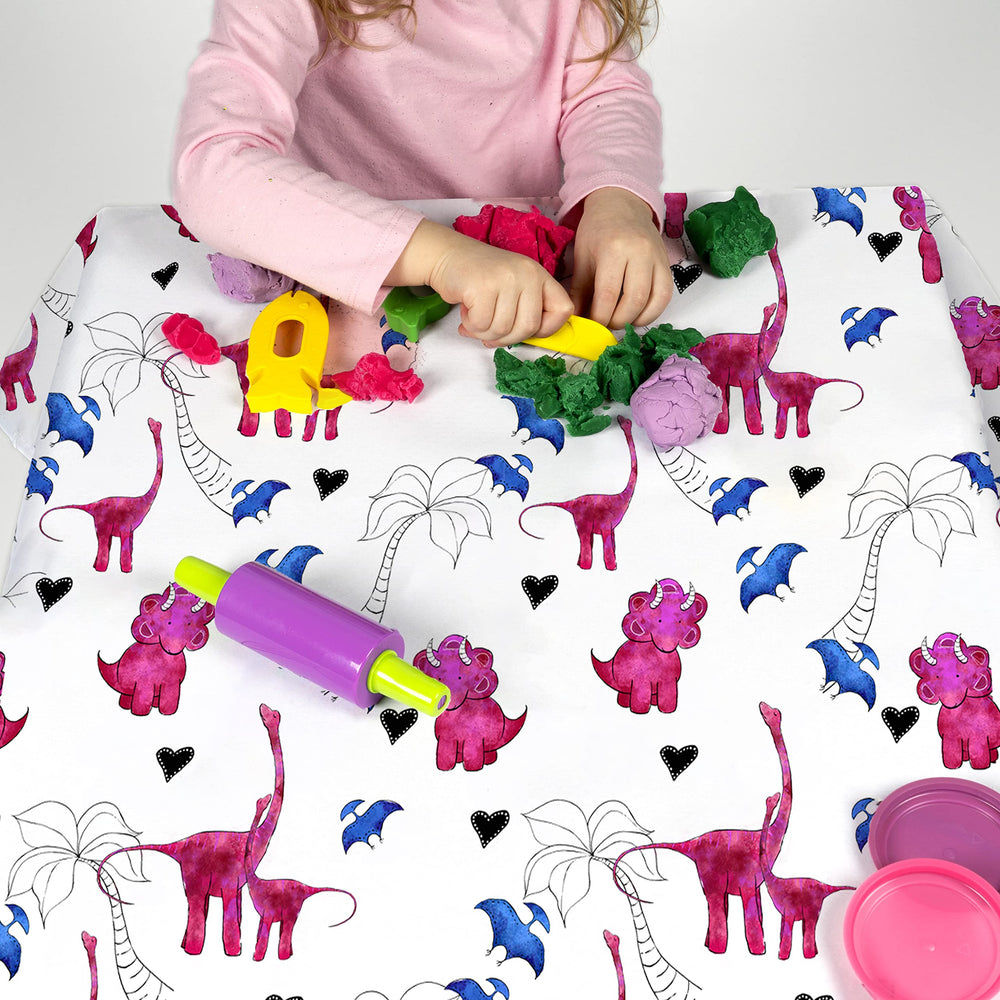 JumpOff Jo pink dinosaur splat mat machine washable BPA-free for simple cleaning.