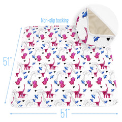 JumpOff Jo pink dinosaur splat mat non-slip back keeps surface in place.