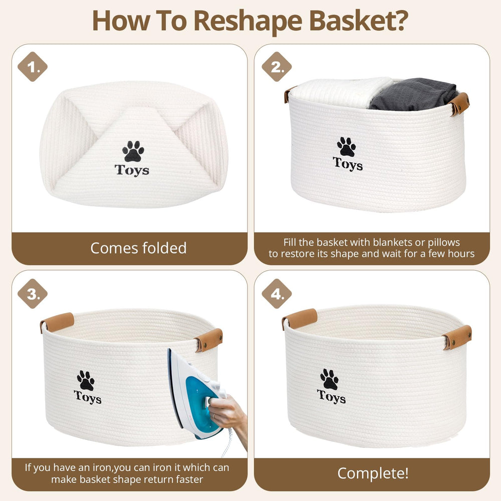 Jumpress Dog Toy Basket Large beige color complements home décor while keeping toys tidy.