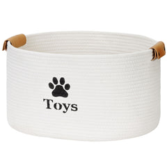 Jumpress Dog Toy Basket Large front view showcases soft beige rope and organized toy storage.