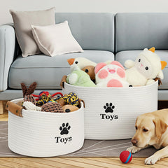 Jumpress Dog Toy Basket Large side view highlights spacious interior for toys and blankets.