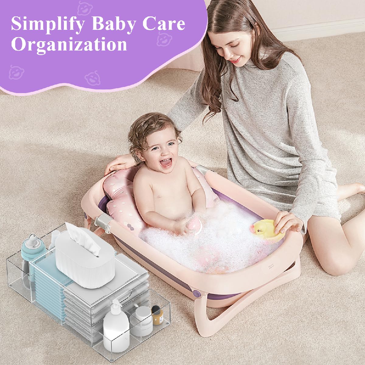 Jumyee Acrylic Diaper Caddy detachable-panel design allows versatile storage reconfiguration