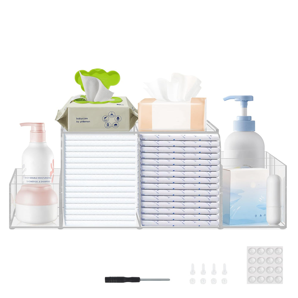 Jumyee Acrylic Diaper Caddy front view for quick, organized diaper changes