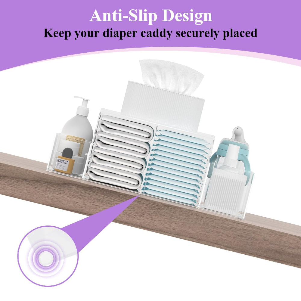Jumyee Acrylic Diaper Caddy in a nursery demonstrates neat organization and calm workflow