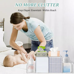 Jumyee Acrylic Diaper Caddy side view highlights accessible storage for wipes and lotions