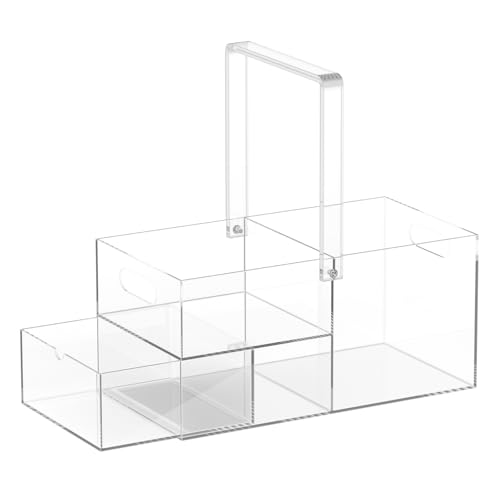 Jumyee diaper caddy acrylic side view emphasizes portability with sturdy handles for on the go changes.