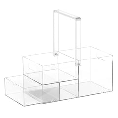 Jumyee diaper caddy acrylic side view emphasizes portability with sturdy handles for on the go changes.