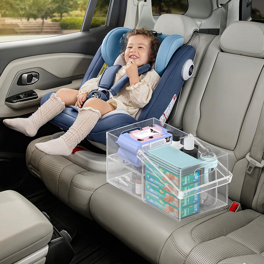 Jumyee diaper caddy on changing table demonstrating baby-care organization.