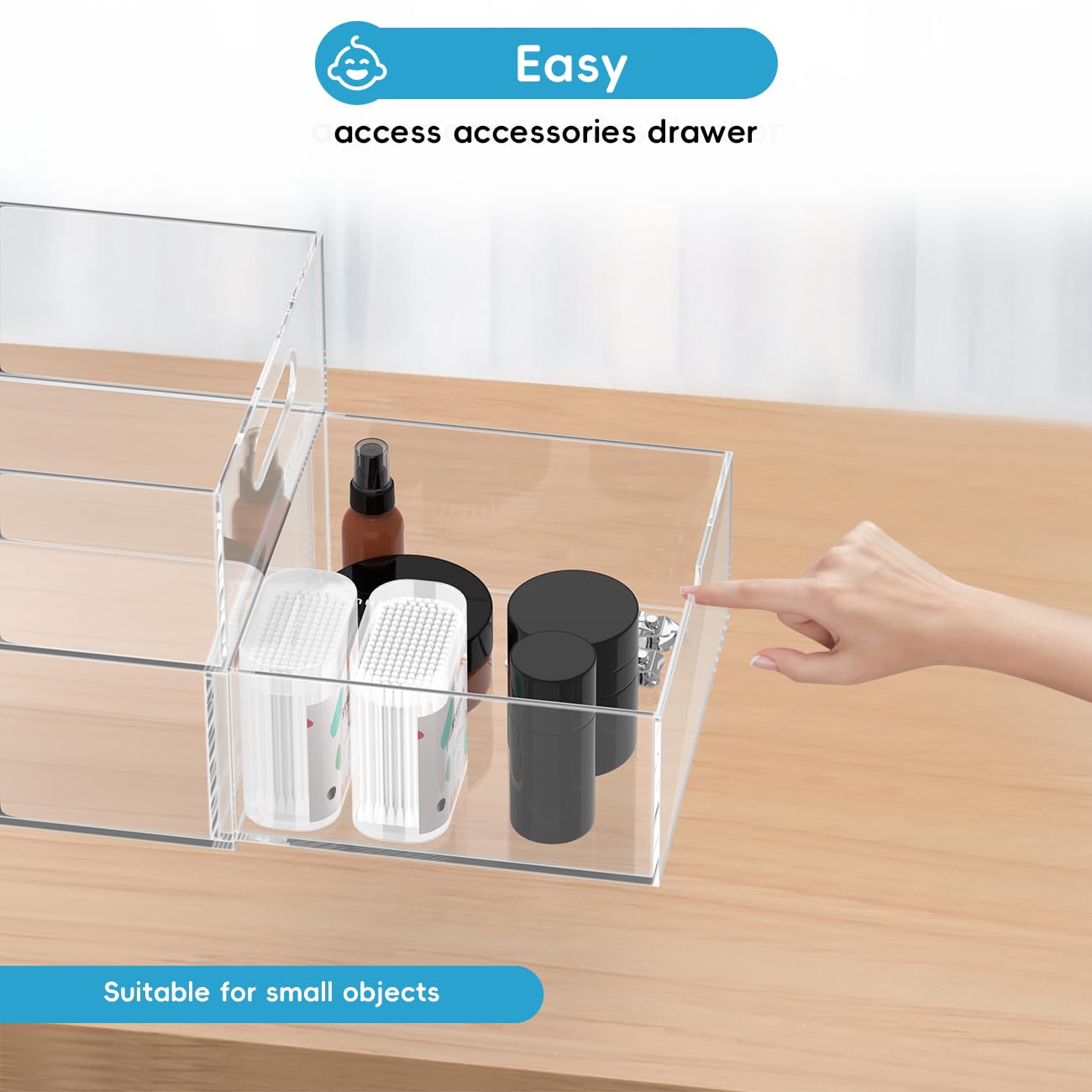 Jumyee acrylic organizer surface easy to wipe clean after messy changes.