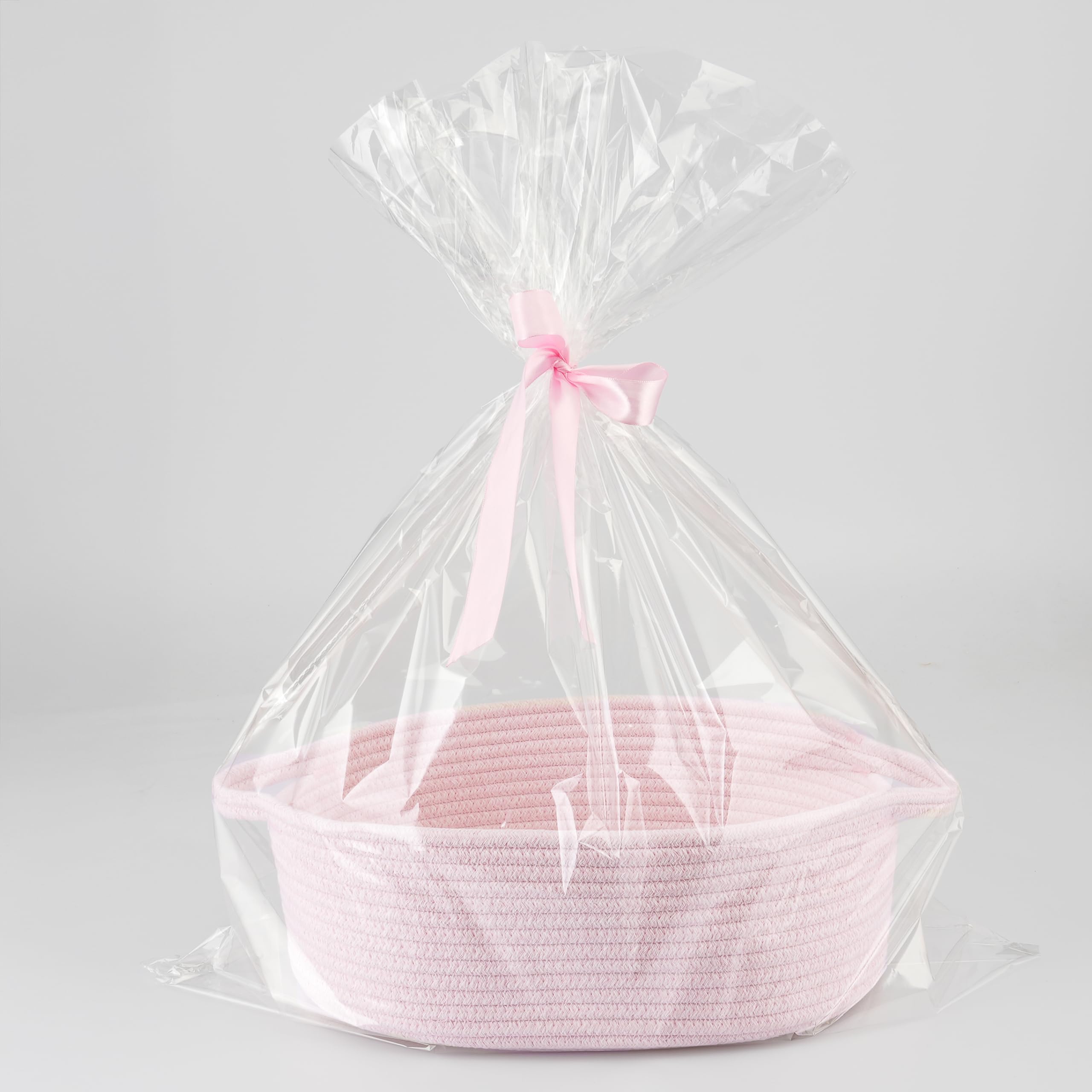 JUNBOLE baby gifts basket empty with bag and ribbon pink, ideal for personalized baby shower gifts.