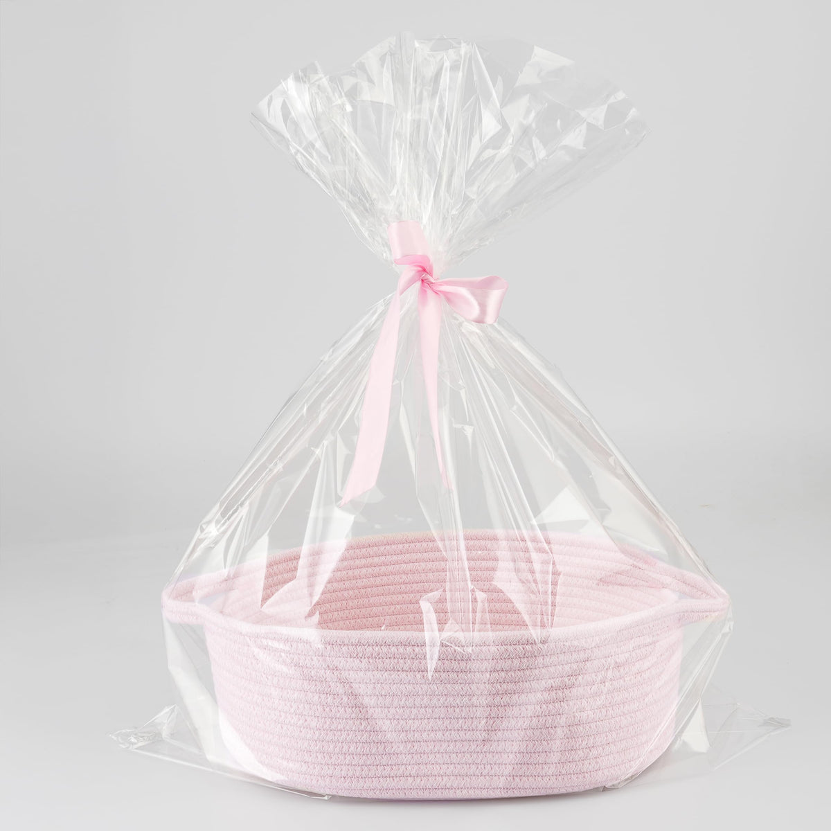 JUNBOLE baby gifts basket empty with bag and ribbon pink, ideal for personalized baby shower gifts.