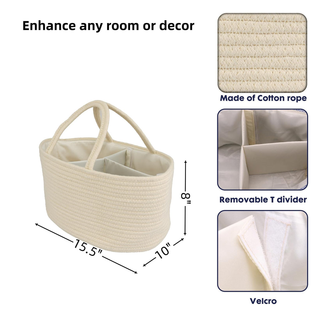 JUNBOLE cotton rope diaper caddy with sturdy handles for easy transport.