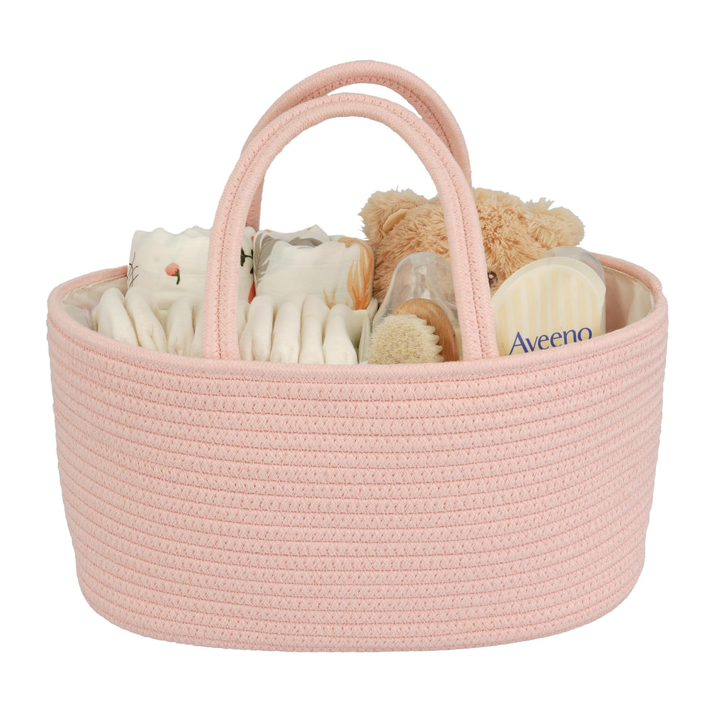 JUNBOLE diaper caddy coral pink front view highlights easy diaper organization and accessibility