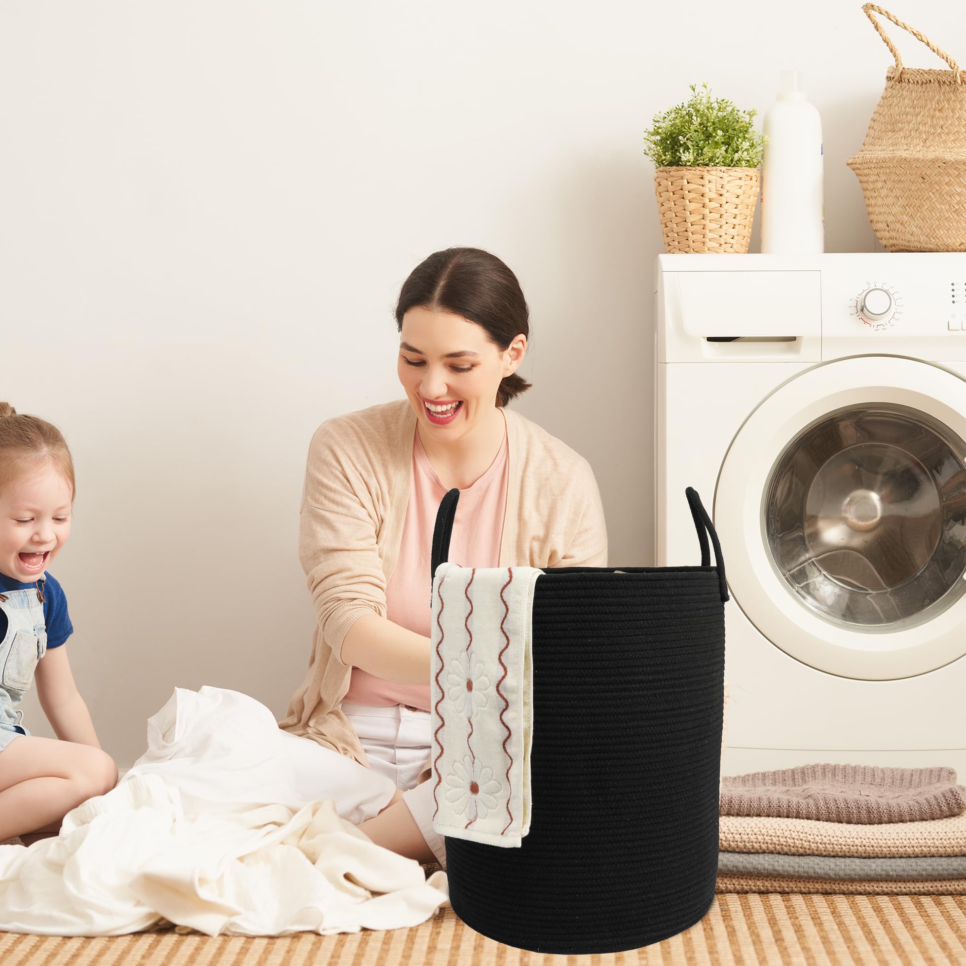 JUNBOLE round rope basket complements living room decor as stylish storage