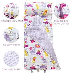 JUNCAI toddler nap mat open flat with pillow for nap-time comfort.
