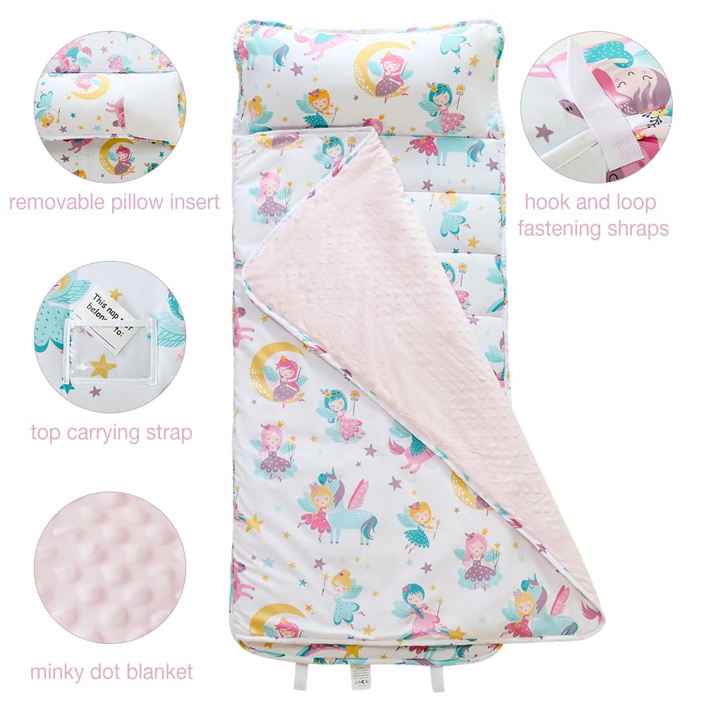JUNCAI toddler nap mat removable pillow for easy cleaning