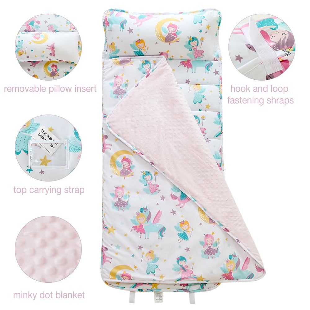 JUNCAI toddler nap mat removable pillow for easy cleaning
