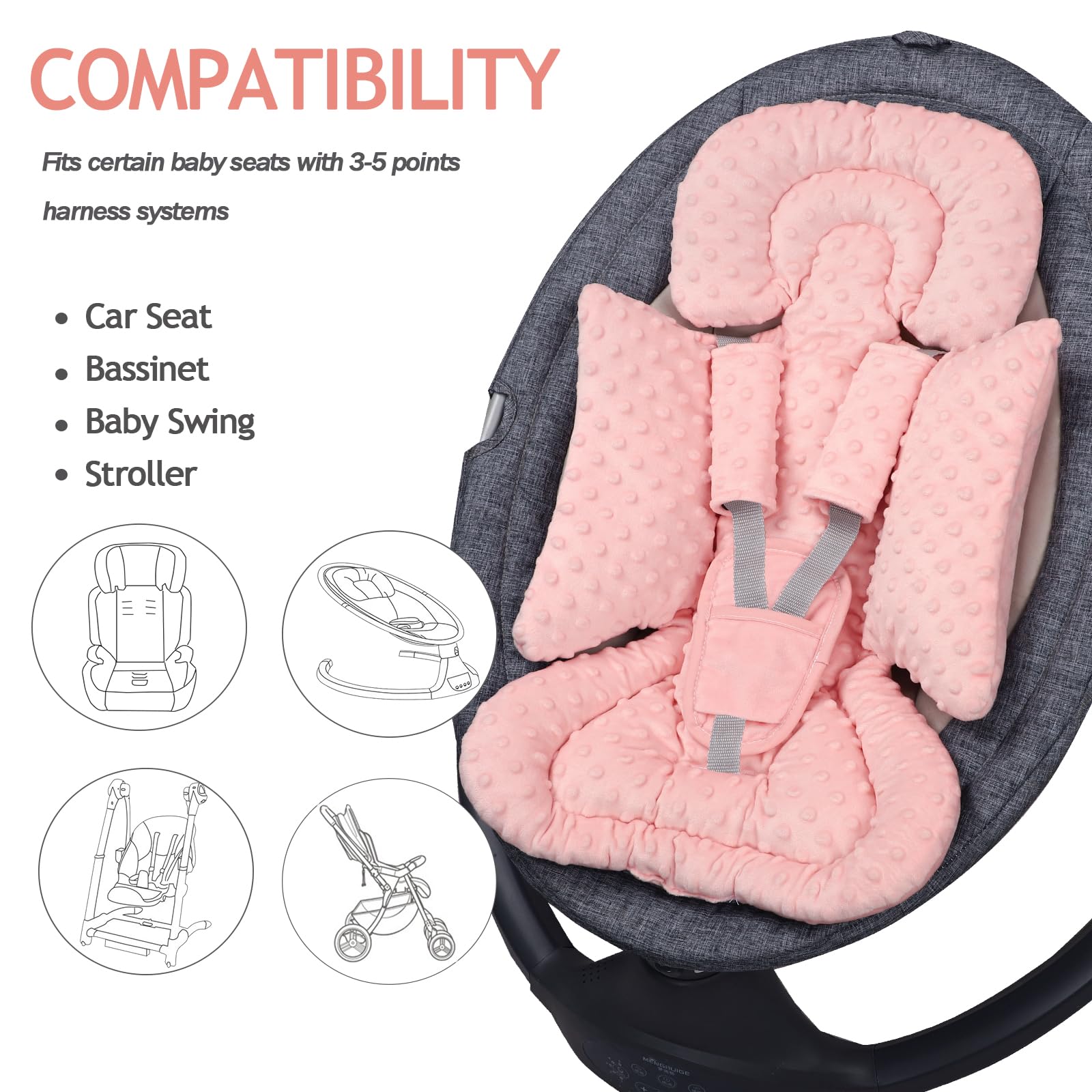 Jundetye 3-in-1 compatibility view shows harness holes for various seats