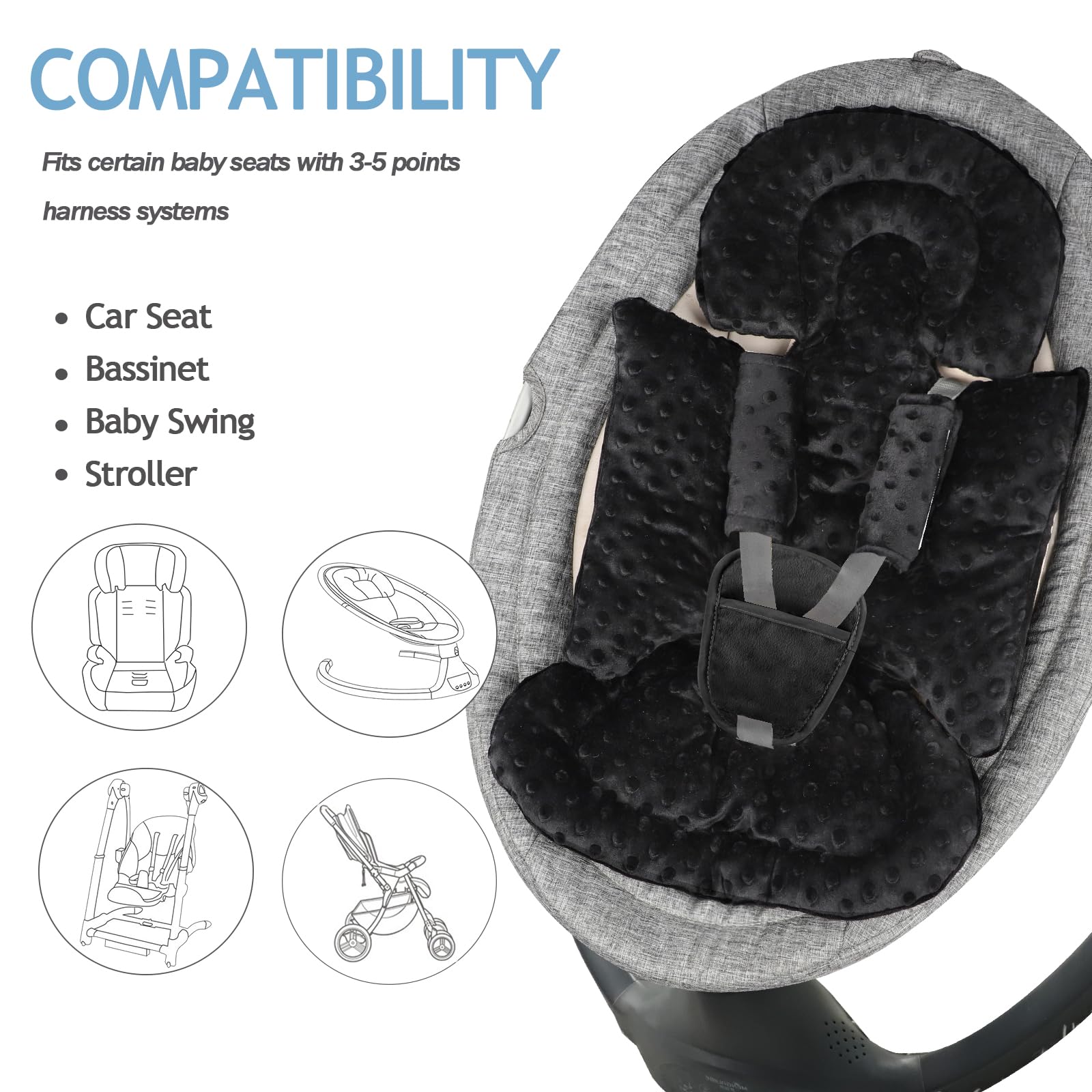 Jundetye 3-in-1 newborn insert fits multiple seats and carriers