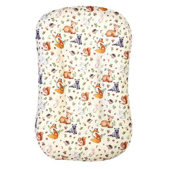 Jundetye baby lounger cover with woodland animals provides cozy newborn comfort during supervised naps.