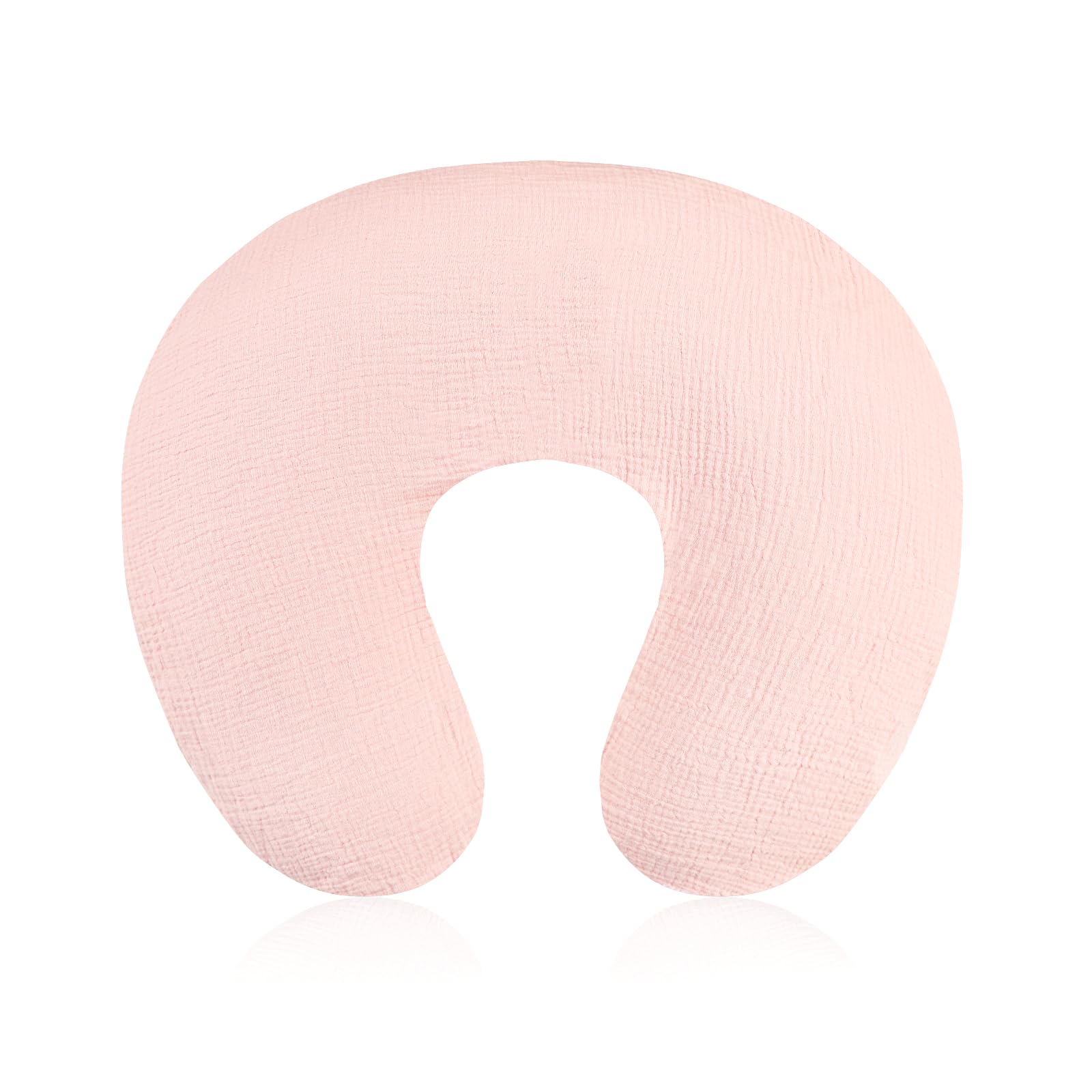 Jundetye baby nursing pillow cover pink front view shows soft muslin fabric for comfortable feeding
