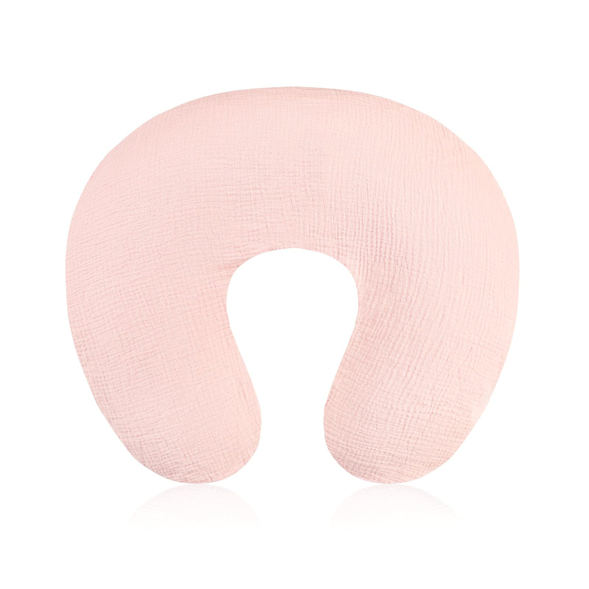 Jundetye baby nursing pillow cover pink front view shows soft muslin fabric for comfortable feeding