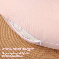 Jundetye baby nursing pillow cover pink zipper closeup demonstrates easy washing access