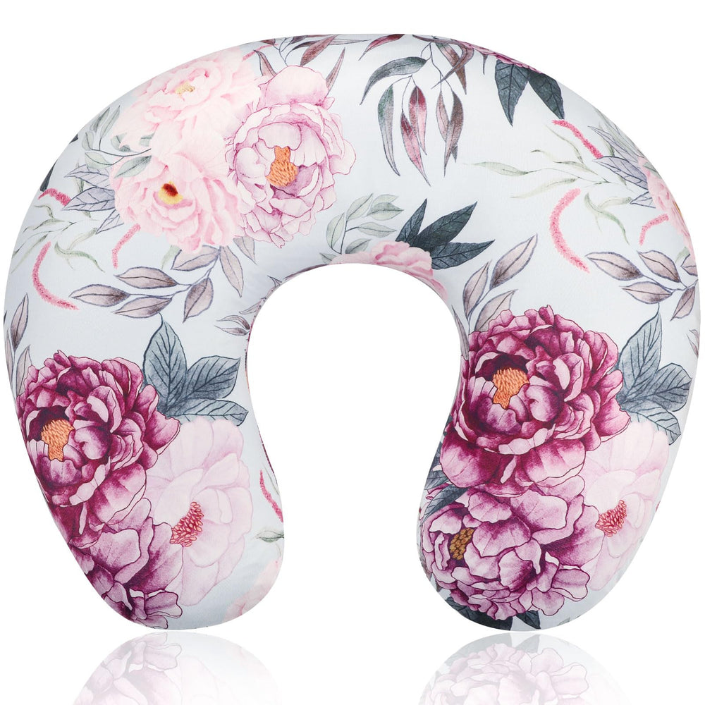 Jundetye baby nursing pillow cover front view with purple flowers adds cozy nursery style for feeding.