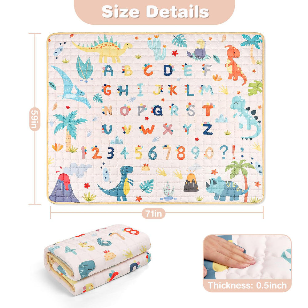 Jundetye dinosaur pattern with alphabet motif enhances visual engagement during learning-like play.
