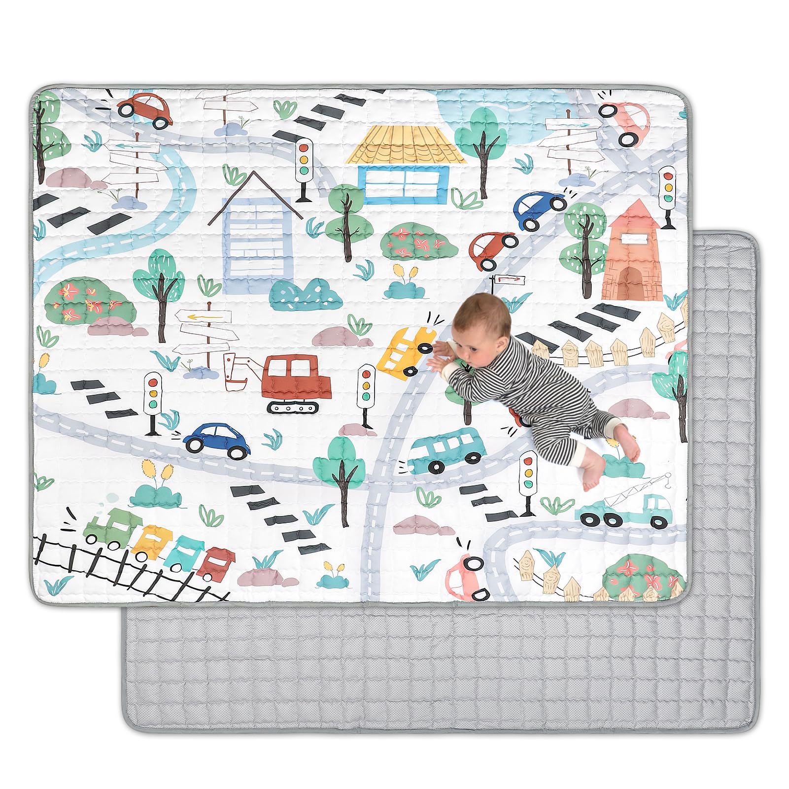 Jundetye baby play mat foldable 71x59 provides spacious tummy time area for infants.